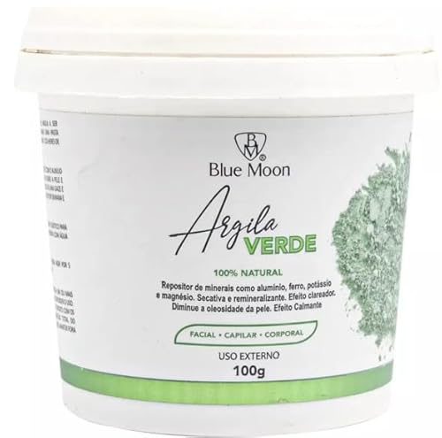 Blue Moon Argila Verde Natural, 100g, Facial, Capilar e Corporal, Repositor de Minerais