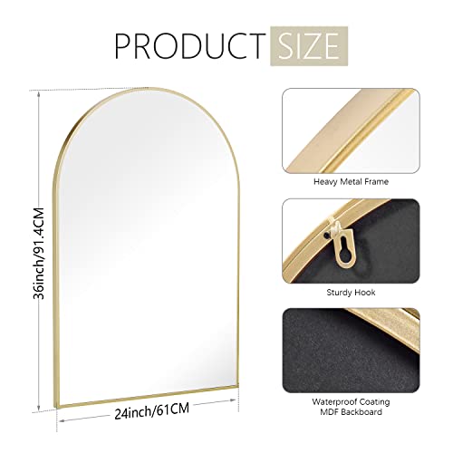 24"X36" Arched Wall Mirror For Bathroom,Large Arch Gold Metal Frame Vanity Wall Mounted Mirror For Living Room, Fireplace, Bedroom, Entryway #TOP1