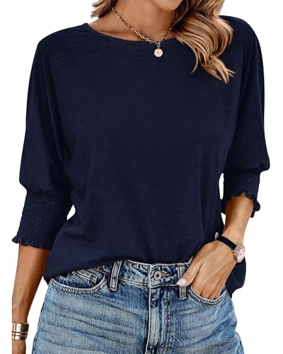 BTFBM Womens Casual Tops Dressy Summer Fall T Shirts 2025 Crewneck 3/4 Sleeve Loose Tunic Beach Vacation Blouse