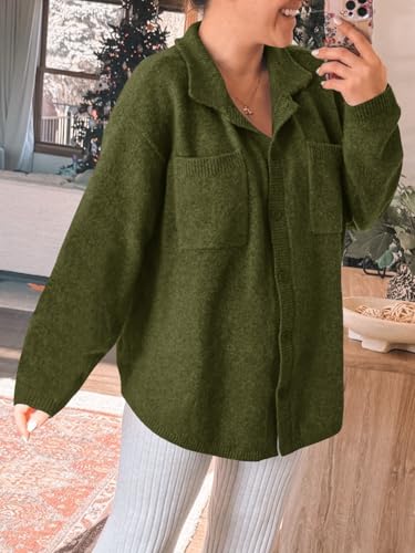 Image of Saodimallsu Womens Collared Cardigans Button Down Fall Sweater Jackets Oversized Casual Long Sleeve Knit Shirts