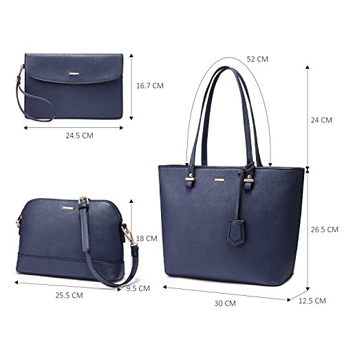 Sac a Main Femme Sac Bandouliere Sac élégant en PU Cuir Sacs Fourre-Tout Sacs Portés Main de 3 pièces - Bleu