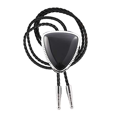 Tochispa bolo tie for man,handmade western cowboy alloy natural mix Leather Bolo Tie (Black triangle bolo tie)