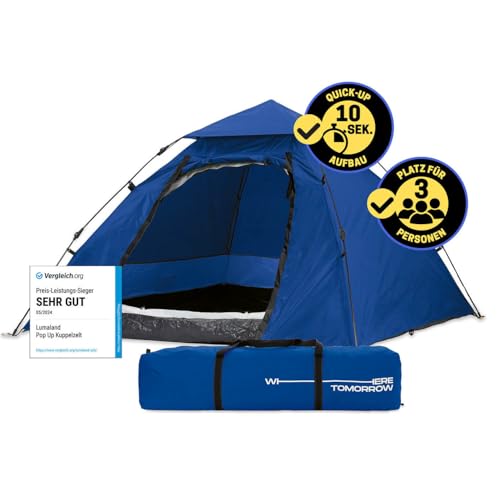 Lumaland Pop Up Camping Zelt | 2-3 Personen Kuppelzelt 215 x 195 x 120 cm| 4 Jahreszeiten Igluzelt | Outdoor Trekking & Festival Wurfzelt | Leicht, Wasserdicht & Robust | Aufbau simpel, schnell [Blau]