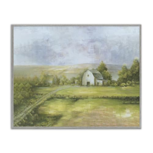 'Distant White Barn Vast Rural Farmland Fields'| Framed Giclee Art