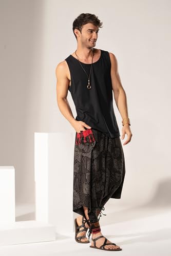 Image of The Veshti Company Hipie Harem Pants for Men Cotton Low Crotch Printed Baggy Bohemian Yoga Pajama Pant (Regular Fit)