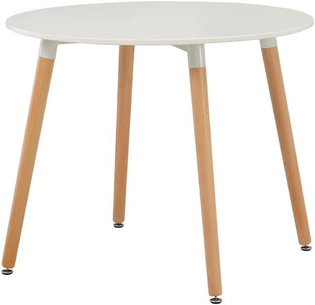 HomJoy Round Dining Table, Mid Century Modern White Kitchen Table, 90cm Tableptop Leisure Coffee