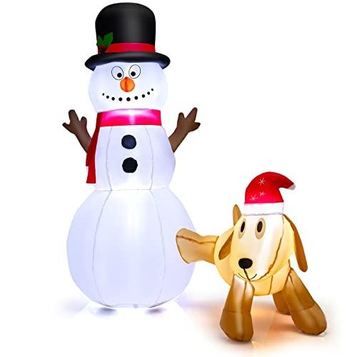 FANTASK Aufblasbarer Schneemann mit Hund LED Beleuchtet, 180 cm...