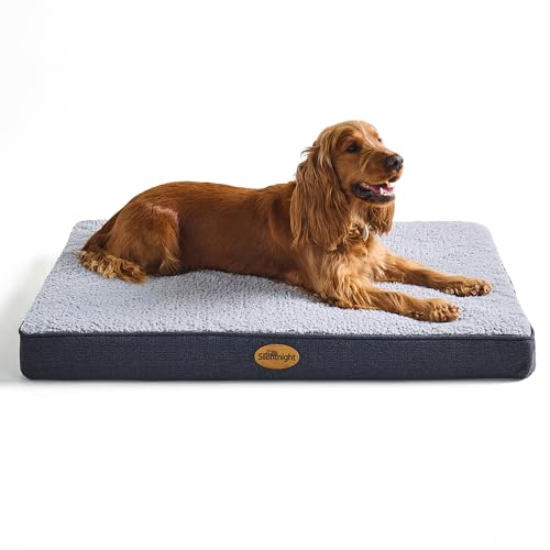 Silentnight Medium Crate Dog Bed - Orthopaedic Firm Support Pet Dog Mattress Mat for Crate with Non-Slip Base, Removable and Washable Sherpa Cover - Grey - Medium
