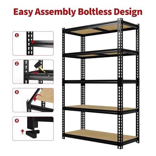 Image of GarveeTech Garage Storage Shelves 5 Tiers, 2500 Lb Capacity Heavy Duty Metal Shelving Unit, 40 inch L x 20 inch W x 72 inch H Adjustable Storage Rack for Kitchen, Pantry, Basement, Bathroom & Laundry