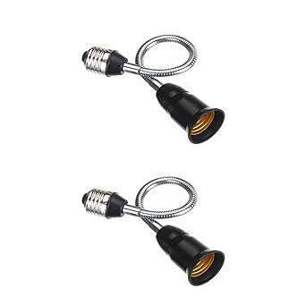 E26/E27 Light Socket Extender Adapter, 25cm/9.8 inch Light Bulb Extension,E26 to E26 Flexible Extension,360 Bendable Adjustable Standard E26/E27 Bulb Screw Base Extender Adapte,Black(2 Pack)