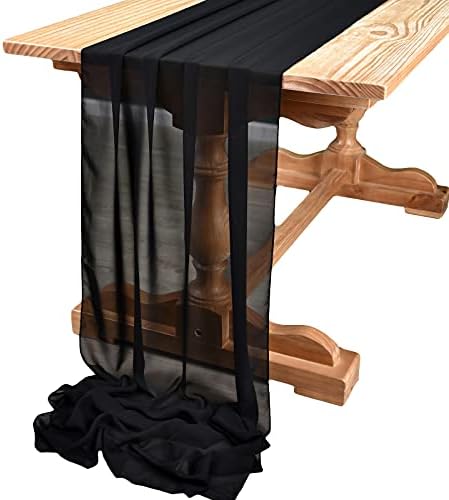 DOLOPL 10ft Black Chiffon Table Runner Wedding Table Runner,29x120 inches Gauze Table Runner,Rustic Sheer Table Decor for Romantic Bridal Shower, Baby Shower, Birthday Party Cake Table