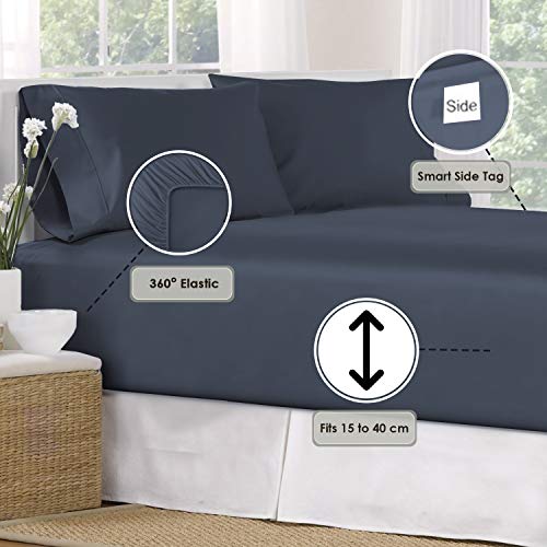 Pizuna Pure Combed Cotton Single Bed Fitted Sheet Dark Blue - Image 3