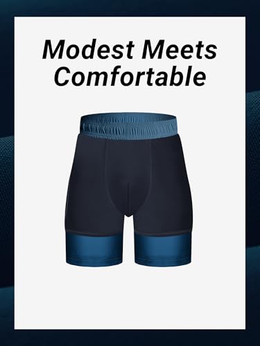 Arcweg Mens Swim Trunks with Compression Liner 2 in 1 Quick Dry Small Swim Shorts Bathing Suits Beach Shorts wih Ziper Pockets Cyan Blue — view 4
