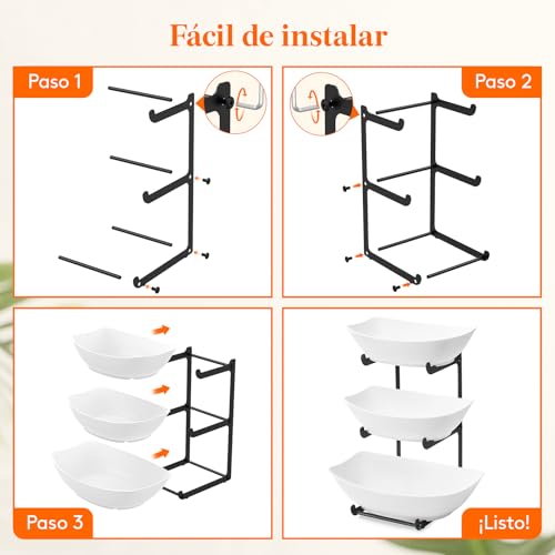 Miniatura 7 de Lifewit Fruta Para El Bandejas 3 Niveles De Plástico Para Servir Comida, Bandeja De Servicio Para Alimentos Para Entretenimiento De Fiesta, Platos Reutilizables Soporte Con Metal, 28 X 35 Cm, Negro