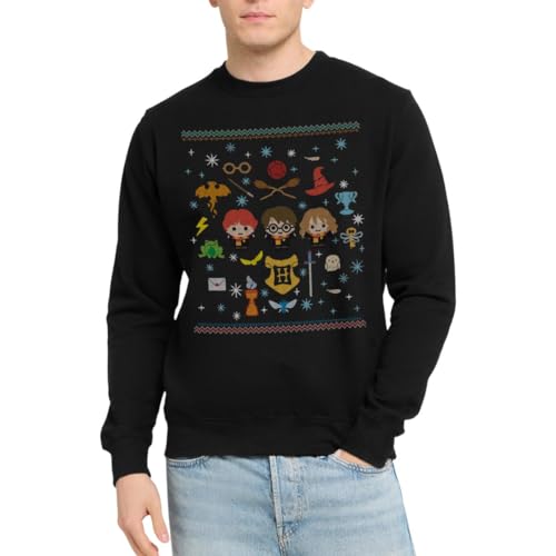 Spreadshirt Harry Potter Ugly Christmas Sweater | Unisex Pullover Fans und Freunde, 3XL, Schwarz