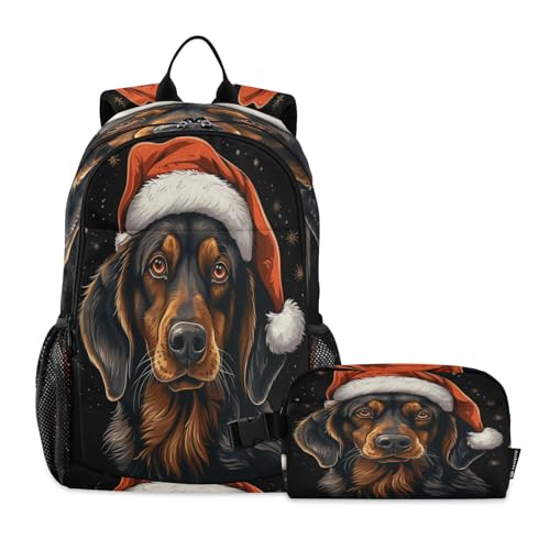 Sac à dos d'école chien de Noël pour garçons filles avec kit repas