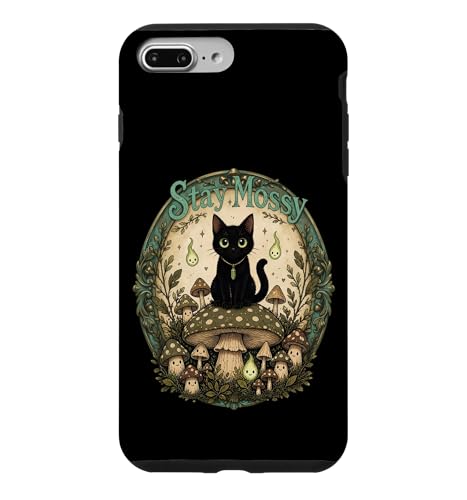 Stay Mossy dark cat Goblincore �L�m�R �X�̐����� �X�}�z�P�[�X iPhone 7 Plus/8 Plus �p