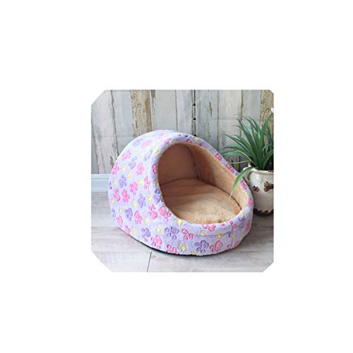 Pet Dog House Nest with Mat Foldable Dog Basket Cat Bed for Small Medium Dogs Travel Puppy Kennels for Cats Chihuahua Cushion,Purple paw,45x41x28cm