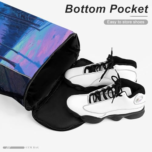 Bolsa de gimnasio con compartimento para calzado y estampado de bosque 4