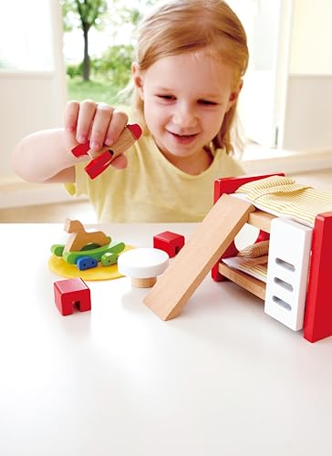 Hape Holz Kinderzimmer Möbel - Detailgetreues Kinderzimmer Puppenhaus, Möbelset Inklusive Stockbett, Tisch, Stühle und Rakete, Rollenspiel… – Ansicht 2