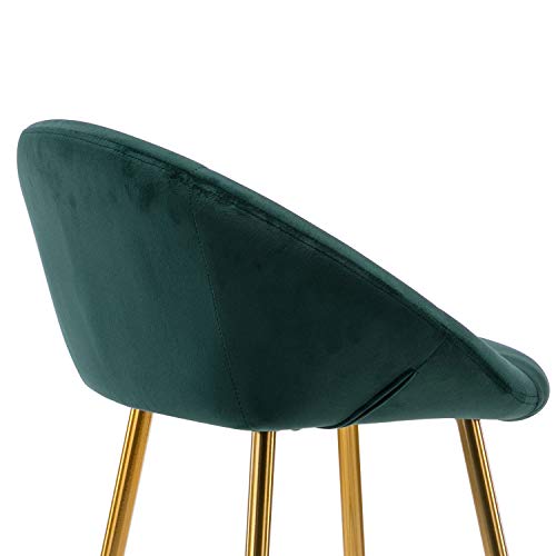 Modern Velvet Bar Stools Set Of 2, Accent Upholstered Chairs, Low Round Back Stool With Footrest，Pub Height Home Bar Dining Chairs (Dark Green) #TOP3