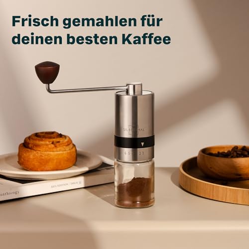 SILBERTHAL Manuelle Kaffeemühle – Verstellbarer Mahlgrad – Handmühle aus Edelstahl und Glas - 3