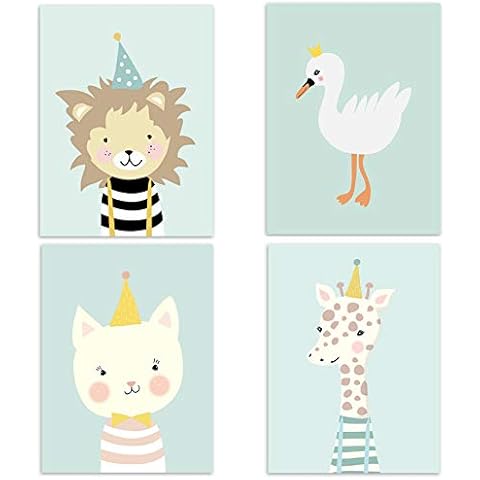 Set of 4 Nursery Baby Room Poster Picture DIN A4 Girl Boy Decoration for Children's Room Forest Animals Safari Scandinavian 4-2 Cover