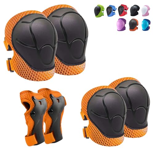 Knee Pads for Kids Knee Pads and Elbow Pads Toddler Protective Gear Set Kids Elbow Pads and Knee Pads for Girls Boys with Wrist Guards 3 in 1 for Skating Cycling Bike Rollerblading Scooter-Orange M