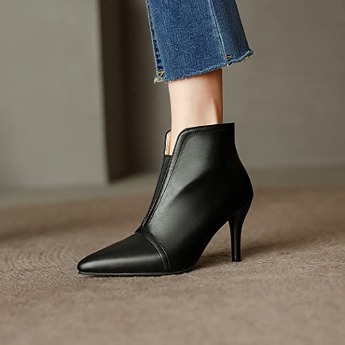 DEERBUNNY Fashion Women's Pointed Toe Stiletto Ankle Boots Elastic Low Heel Wedding Party Booties Slip On Dress Shoes4