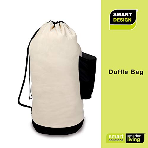Smart Design Extra Large Duffel Hamper Bag W/Pocket - Heavy Duty Canvas - Laundry, Clothes, Clothing, Sports, Toys Organizer - Home Organization (Holds 3 Loads) (26 X 37 Inch) [White & Black] #TOP6