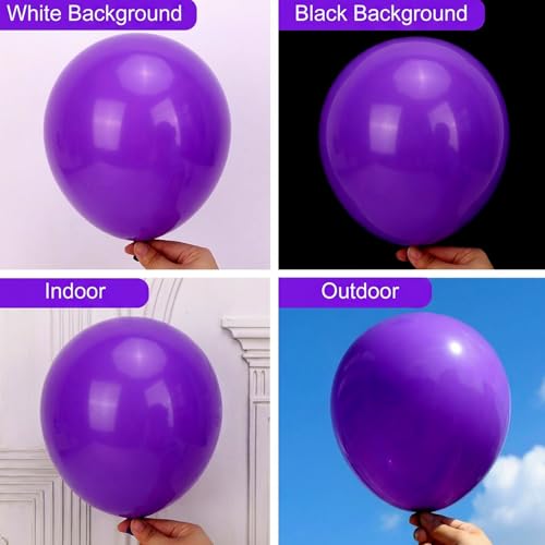 Image of RUBFAC 135pcs Dark Purple Balloons, Latex Royal Purple Balloon Different Sizes 18 12 10 5 Inch for Garland Arch Wedding Masquerade Birthday Party Decorations