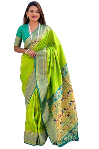Image of SGF11 Women's Paithani Soft Lichi Silk Kanjivaram Sarees With Blouse Piece