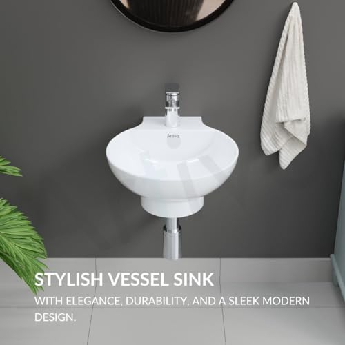 Image of Artiva White Ceramic Wash Basin Wall Mounted /Small Wash Basin for Bathroom /Glossy Finish Wall Hung Washbasin (White Color 11.5 x 12 x 5 Inch)