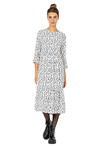 Sublevel Damen Langarm Maxikleid mit Punkten und Volants White M/L
