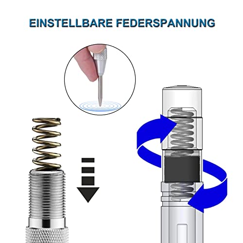 Automatischer Körner Metall, 2 Stück Automatik Körner, Center Punch mit 2 Ersatz-Stanzstempeln, für Holz, Glas, Stahlbleche, Metall