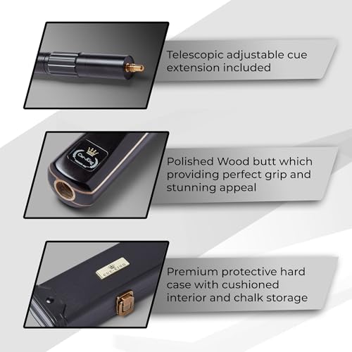 Cue-King Pool Cue Pro Series Black Edition, Snooker Cue, Handmade 57" 19oz 3/4 Jointed with Case Blue Cue with Protective Hardcase, Premium Extension and Microfibre Cue Towel, Snooker Cues, Pool Cue - Image 5