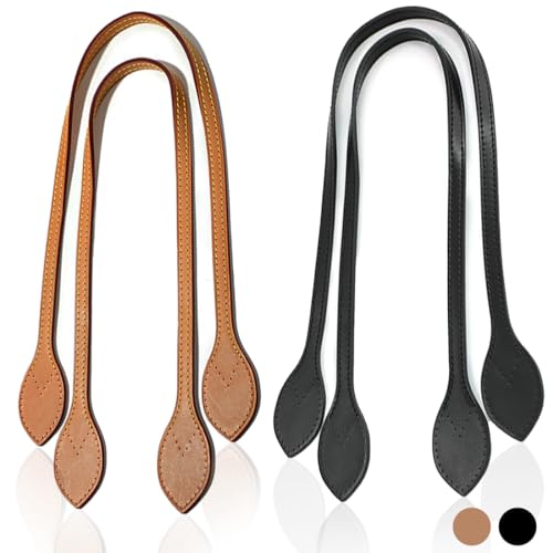 PLABBDPL 4 Manijas de Cuero para Bolsos y Accesorios, Manija de Correa de Cuero Genuino, Correas de Repuesto (Negro + Marrón)