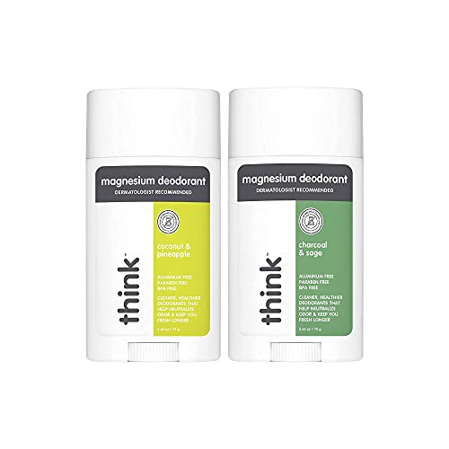 Think Magnesium Deodorant Bundle â 1x Coconut & Pineapple (2.65oz) and 1x Charcoal & Sage (2.65oz) - Aluminum Free Under Arm Freshness â Non-Toxic & Long Lasting