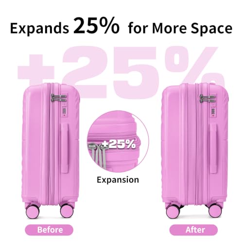 Image of LARVENDER Luggage Sets 3 Piece Set Suitcase Hardshell Expandable Carry On | ABS+PC, Suitcase Set for Women, Spinner Wheels, Durability, Lightweight, Telescopic Handle, Family Travel Luggage Set