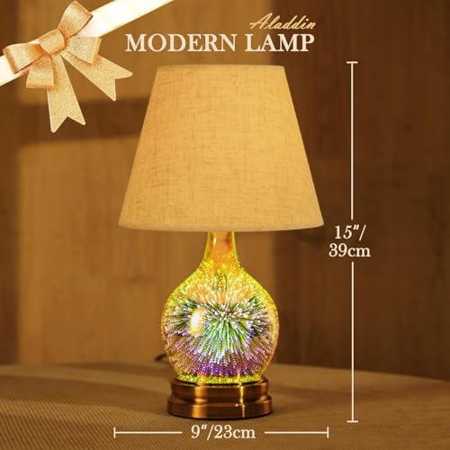 Porseme Table Lamp, Desk Lamp Bulb Included - Modern Lamp with Unique Lampshade, Handmade 3D Effect Glass Base - Perfect Table Lamp in Bedroom, Bedside, Living Room, Office (E12 LED Bulb Included) — view 2