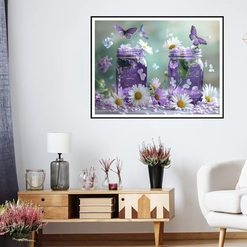 Peinture Diamant 5D Violet Premium | Broderie Papillon d'Artisanat 80x120cm