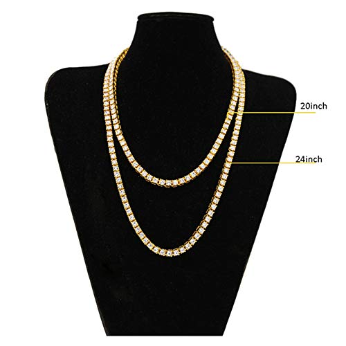 Zealmer Shoopic Hip Hop Jewelry Mens 5mm Diamond Tennis Chain Necklace Gold 20"