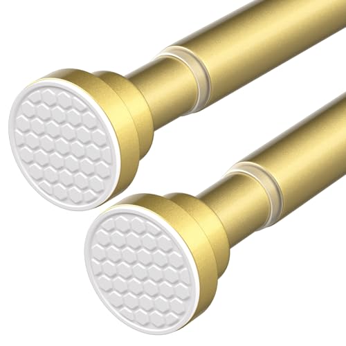 Image of 2Pack Shower Curtain Rod 45-77 Inch Gold Shower Rod Tension Rod Adjustable Curtain Rod No Drilling Tension Curtain Rod Shower Rods for Bathroom Tension Shower Curtain Rod