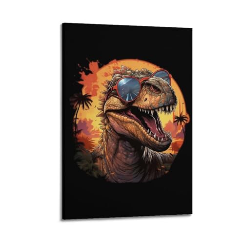Impression sur toile tyrannosaure lunettes tableau moderne deco murale 40x60
