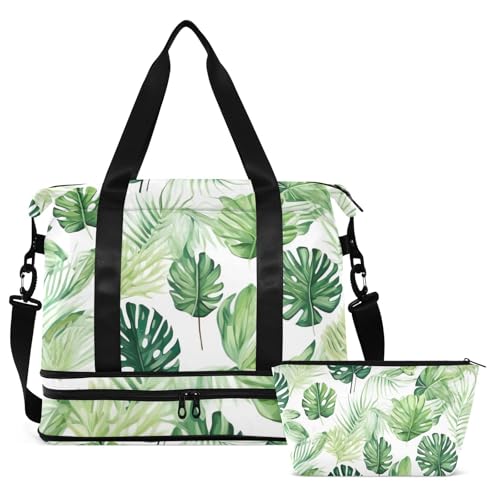 Palm Tree Leaves Gym Bag for Women Sport Travel Duffel Bag Shoulder Weekender Overnight Bags with Wet Pocket & Shoe Compartment2