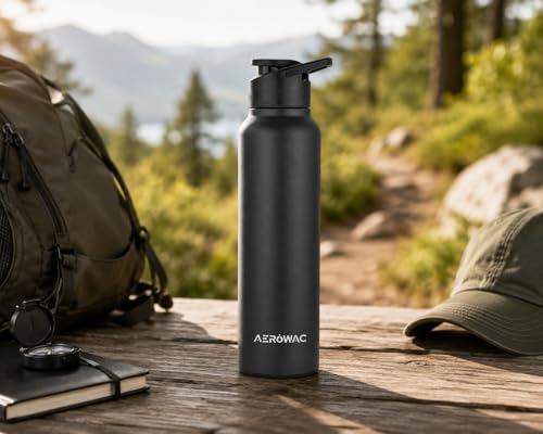 Image of Nubo Alpha 202 Stainless Steel Water Bottle 1000 ml | BPA Free Leak Proof Sipper Bottles | Textured Finish Metal Water Bottle with Sports Cap | Reusable Bottles for Gym Office Travel (Black)