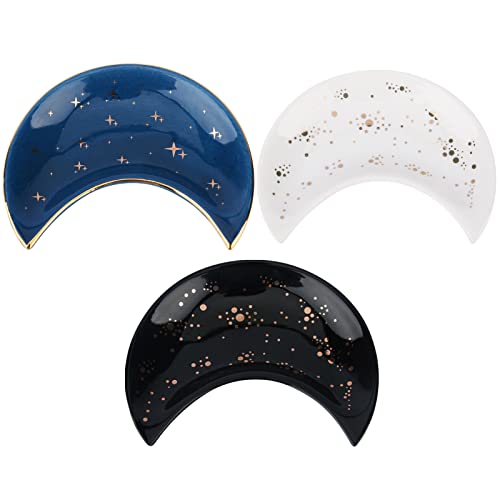 Moon Shape Jewelry Tray, 3Pcs/Set Ceramic Moon Decorative Trinket Dish, Organizing Necklace Earrings Keys Jewelry Plate, For Women Girls In Vanity Bathroom Engagement Ring(3 Colors) #TOP7