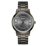 Guess Reloj para hombre de 44 mm, correa de acero inoxidable plomizo, esfera plomiza, caja plomiza