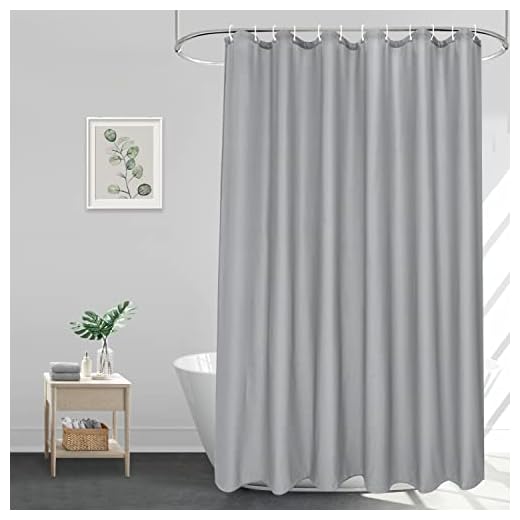 EurCross Grau 220 Lang Duschvorhang Textil Stoff Wasserdicht Duschvorhänge, Anti-Schimmel Waschbar Bad Vorhang 180x220 cm mit 12 Ringe