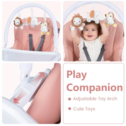 Image of INFANS High Chair for Babies and Toddlers, Foldable Highchair with 7 Different Heights 4 Reclining Backrest Seat 3 Setting Footrest, Removable Tray Built-in Rear Wheels with Locks